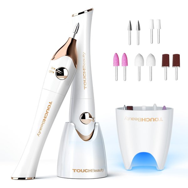 TOUCHBeauty Electric Nail File Drill with 10pcs Nail Bits for Natural Nails, Manicure Pedicure Set with UV Light Stand, Nail Buffer Drill Polisher Fingernails Toenails Care Set