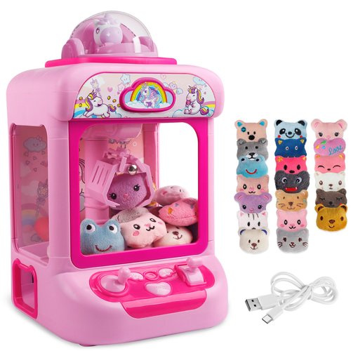 TingingYuli Claw Machine for Kids,Unicorn Mini Vending Machines Candy Grabber Prize Dispenser Pink Toys for Girls,Electronic Arcade Game with 20 Mini Plush Toys for Christmas Birthday Gifts