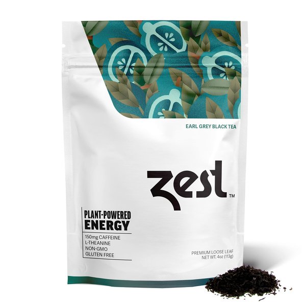 Zest 150mg High Caffeine Energy Loose Leaf Blend - Earl Grey Black Tea - 4 Oz - Hot or Iced - All Natural Strong Flavored Healthy Coffee Alternative Highly Caffeinated Substitute - Perfect for Keto
