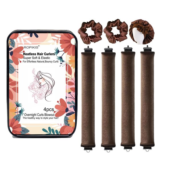 Heatless Hair Curler for Overnight Curls, Jumbo Heatless Curls, Overnight Blowout Rods, No Heat Hair Curlers to Sleep In, Thick Curling Rod Curlers with Satin Hair Scrunchies & Bonnet