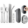 IFERRENS Travel Utensils Set with Splash-poof Bag, Portable Cutlery for Work, Reusable Camping Silverware Utensil, 18/0 Stainless Steel Flatware for Adult Lunch Picnic Hiking EDC Gadgets Lunch Box