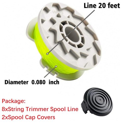 WA0014 Trimmer Line Replacement Spools for Worx WA0014 Grass Trimmer ,Weed Eater String Edger Spool Line Refills Parts-WG168 WG184 WG190 WG191 Auto-Feed 20ft 0.080" with WA0037 Cap Covers 8 Pack