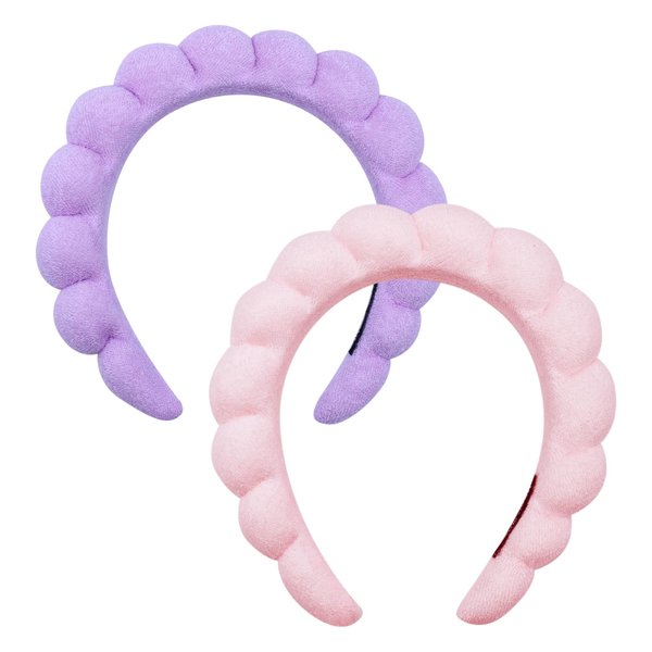 YU KUI LX 2 Colors Spa Headband,14 Knots Upgraded Makeup Headband,Headband For Washing Face,Skincare Headbands For Women, Bubble Headband,Home Life Headband (3#-pink+purple)