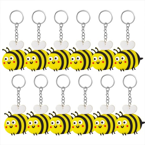 Honbay 12PCS PVC Cute Bee Keychains Bumble Bee Keyrings Bee Theme Party Favors for Birthday Party Baby Shower and School Carnival