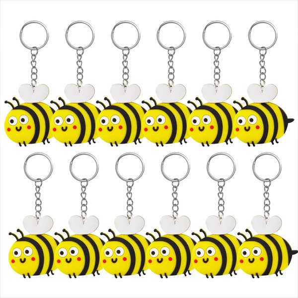 Honbay 12PCS PVC Cute Bee Keychains Bumble Bee Keyrings Bee Theme Party Favors for Birthday Party Baby Shower and School Carnival