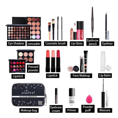 SupeL All in One Makeup Kit For Beginners Full Kit, Full Makeup Kit For Teen Girls, Makeup Gift Set, Include Eyeshadows, Concealer, Cosmetic brush, Lip Gloss, Lipstick, Powder puff, Mascara -005