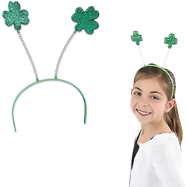 The Dreidel Company Shamrock Head Bopper Headband, St Patrick's Costume Accessory, Party Favor (4-Pack)