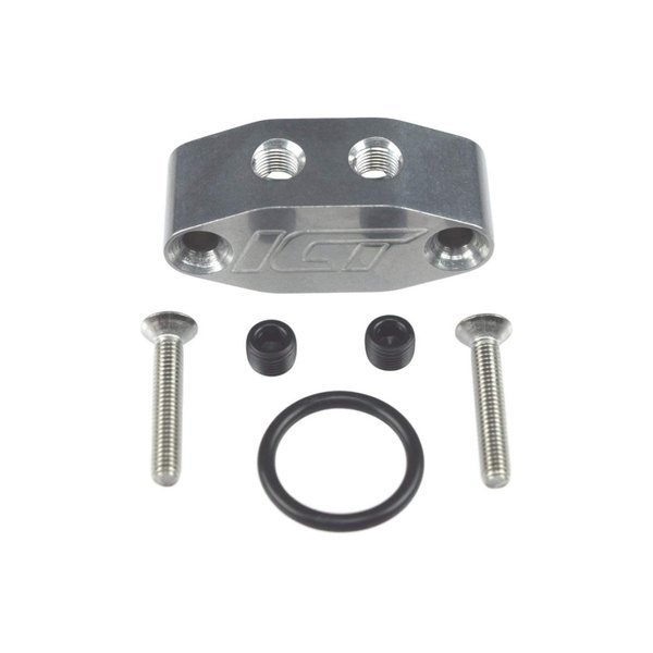 ICT Billet LS TWIN TURBO DUAL 90 degree 1/8" NPT OIL FEED LINE ADAPTER PLATE LS1 LSX kit Port LS3 right angle Billet Plate Supply Pressure Sensor Cover 551533
