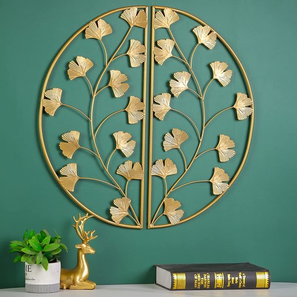 BOTAOYIYI 24 inch Set of 2 Gold Metal Wall Decor, Hanging Wall Decor, Home Ginkgo Accent Modern Art Leaf For Bedroom Bathroom Living Room