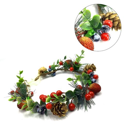TOECWEGR Christmas Flowercrown Floral Wreath Red Berry Pine Cone Crown Forest Woodland Wedding Headpiece Headband (HHS1703T)