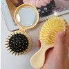 Hofar 2PC Mini Cheese Hair Brush for Purse, Small Portable Pocket Hair Brush with Mirror for Girls, Travel Size, Yellow