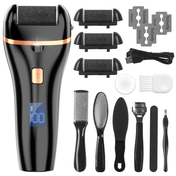 Electric Feet Callus Remover, Rechargeable Foot File Pedicure Kits, Waterproof Foot Scrubber Pedicure Tools for Dead Skin & Cracked Heel with 3 Roller Heads.