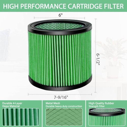 Shop-Vac High Performance 90304/90344 Cartridge Filter, Fits most 4-16 Gallon Shop-Vac Wet/Dry Vacuums, High Efficiency HEPA Filter, Washable and Reusable, 1 Pack