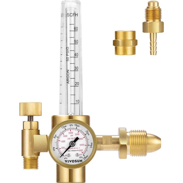 VIVOSUN Argon/CO2 Regulator, Mig Tig Flow Meter Gas Regulator, Emitter System with 50 PSI Fixed, Max. 4000PSI, CGA580 Inlet Pressure, Precise Brass Gas Regulator Gauge Welding Weld