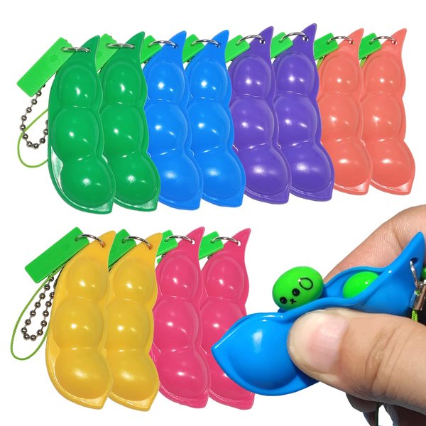 Ganjiang 12PCS Squeeze Bean Keychain Fidget Toys for Skin Picking, Pea Pod Sensory Fidget Toys,Stress Relief,Party Favor Toys