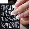 Flower Nail Art Stickers Decals, 8 Sheets 5D Engraved Flower Nail Decals White Wedding Nail Art Accessories French Tips Nail Designs Self Adhesive Lace Flower Carving Nail Stickers for Women Girls
