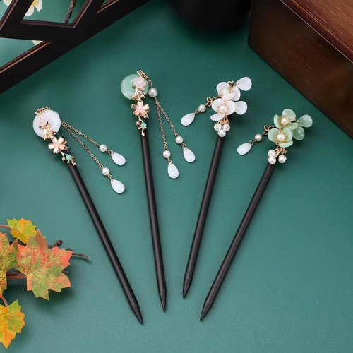 Beaupretty 4pcs Chinese Hair Sticks Wooden Hair Stick Flower Hair Chopsticks Chinese Hairpin Traditional Hair Sticks for Women