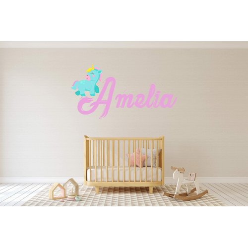 Baby Unicorn Custom Name Wall Decal - Personalized Name Unicorn Sticker - Unicorn Wall Art Decor - Wall Decal for Nursery Bedroom playroom Decoration (Wide 30"x17 Height)