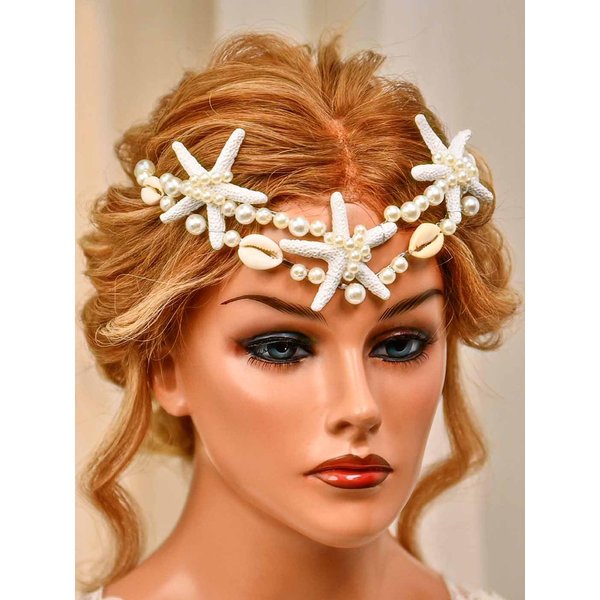 Yean Starfish Bride Wedding Headband Pearl Shell Headpiece Beach Bridal Hair Accessories for Women and Girls