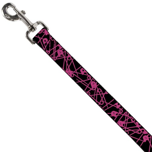 Dog Leash Safety Pins Black Fuchsia 6 Feet Long 1.0 Inch Wide
