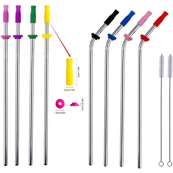 10pcs Reusable Metal Stainless Steel Straws 10.5'' with Silicone Tips & Buckle drinking straw for 20-40 Oz RamblersTumblers Rumblers Cold Beverage, Ultra Long(10.5 inch)