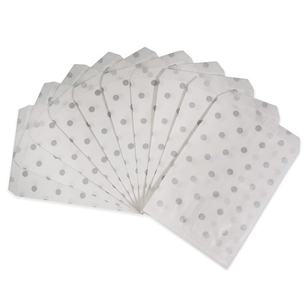 CuteBox Flat Paper Silver Polka Dot White Gift Bags (5" x 7") for Merchandise, Crafts, Party Favors, Retail, Handmade Goods, Arts and Crafts, Outdoor Events, Holidays, Weddings 300pc
