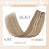 Sunny Hair Beaded Weft Hair Extensions Human Hair 50G Micro Bead Weft Hair Extensions Real Human Hair Straight Weft Hair Extensions with Micro Beads Easy Weft Ash Blonde with Bleach Blonde 20 inch