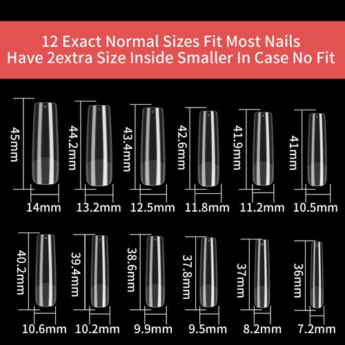 KOXXIAMOQ 240 Pcs Square Nail Tips, Clear Extra Long Clear Nail Tips for Acrylic Nails, No C Curve Tapered Square Full Cover Nail Tips, Press on Nail Tips Traceless for Nail Extension Tips DIY (clear)