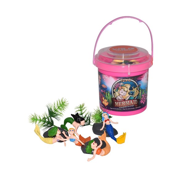 Wild Republic Mermaid Figurines Bucket, Toy Bucket, Mermaid Doll, Aquatic Animals, Gifts for Girls, Bath Toys, 12Piece