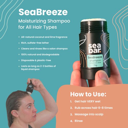 SeaBar Shampoo & Conditioner Bar Set - All Natural Hair Shampoo - Vegan, Sulfate-Free, Eco Friendly Zero Waste Reusable Packaging with Travel Containers, SeaBreeze