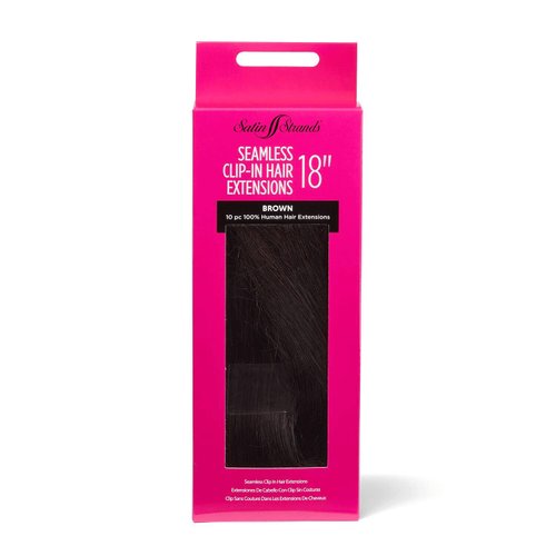 Satin Strands 18 Inch Brown Seamless Clip in Hair Extensions, 100% Human Hair, Add Length and Volume