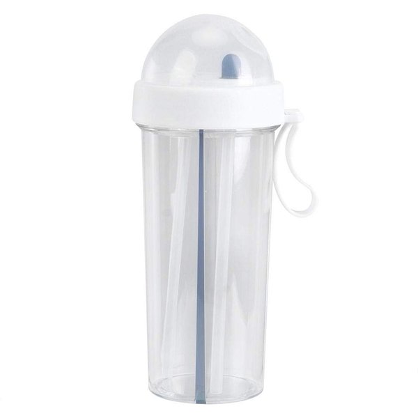Dual Use Water Bottle 600ml Innovative Dual Use Water Bottle Straw Water Cup for Home Outdoor Camping Sport(White)