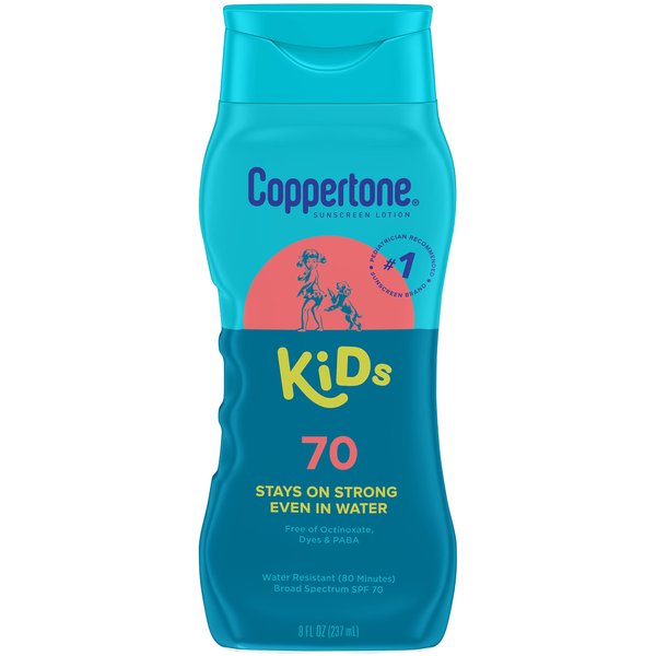 Coppertone Kids Sunscreen Lotion, SPF 70 Sunscreen for Kids, Water Resistant Sunscreen Lotion, 8 Fl Oz