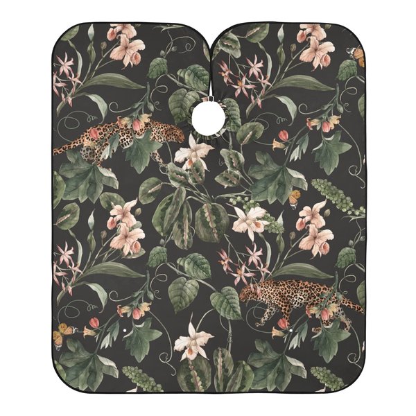 ALAZA Flower Green Leaves Butterfly Leopard Barber Cape for Men Women, Waterproof Haircut Apron Beard Shaving Bib Hair Cutting Cloth 55 x 65 Inch