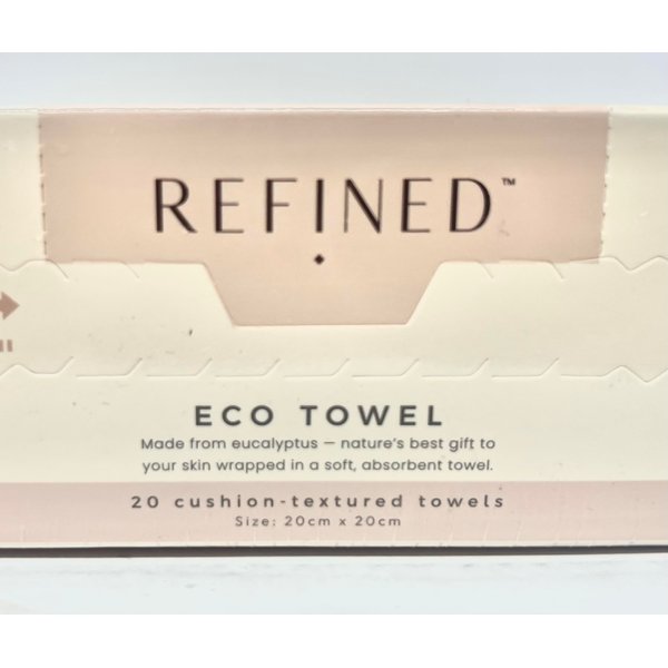 Refined Luxury Clean Towels XL,100% USDA BioBased Face Towel, Disposable Face Towelette, Makeup Remover Dry Wipes, Ultra Soft Feel, 20 Plush Towels Infused with Luxurious Eucalyptus, Cushion-Textured