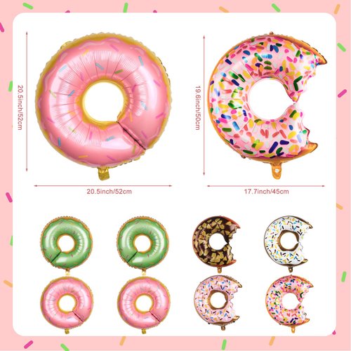 8PCS Donut Foil Balloons Donut Theme Birthday Party Decorations Donut Mylar Aluminum Balloons Pink for Kids Baby Shower Party Anniverssary Wedding Party Supplies