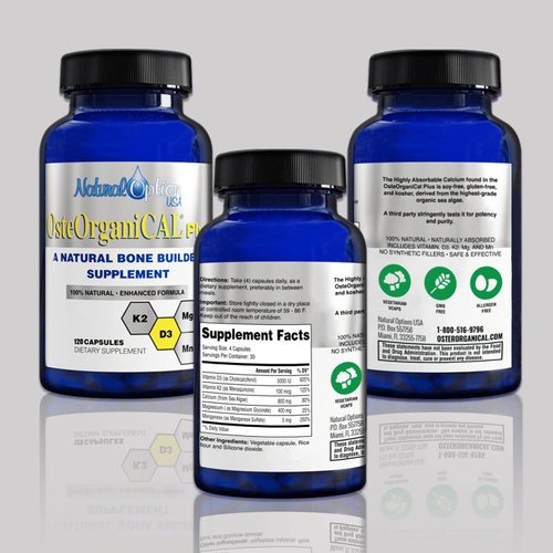 Osteorganical Plus - Organic Plant Base Source of Calcium Supplement with Vitamin D3, k2, Magnesium Glycinate and Manganese (360 Count) Pack of 3 Bottles