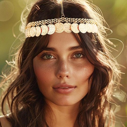 Aukmla Coins Head Chain Gold Sequin Headpiece Hair Chains Festival Costume Headband Hair Accessories for Women and Girls