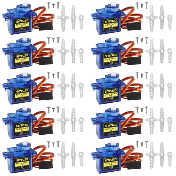 Smraza 10 Pcs SG90 9G Micro Servo Metal Geared Motor Kit for RC Robot Arm/Hand/Control with Cable, Mini Servos for Arduino Project (10)