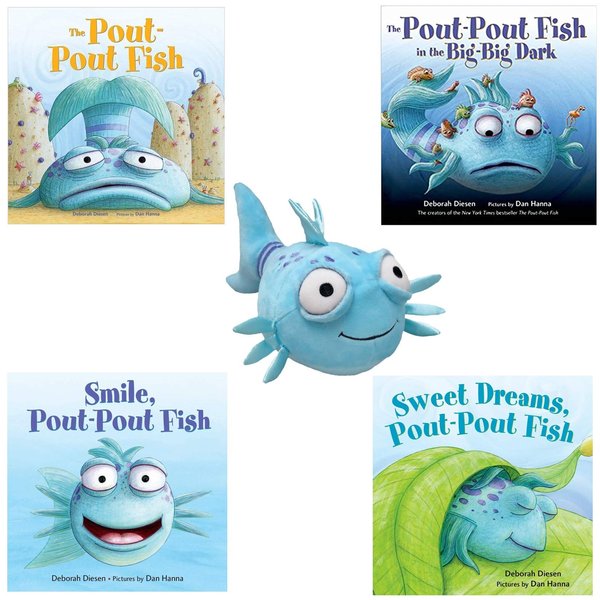 Pout-Pout Fish by Deborah Diesen Childrens Book plus other great Pout-Pout Fish Board books and Pout Pout Fish Plush Educational Gift Set with We 3 Books Book Bag