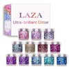 Laza 12 Colors Glitter Nail Art Acrylic Nails Powder Mixed Sequins Iridescent Flakes Ultra-Thin Paillette Sparkles Tips Chunky Box 120g for Face Eyes Body Hair Crafts Tumblers - Mermaid Princess