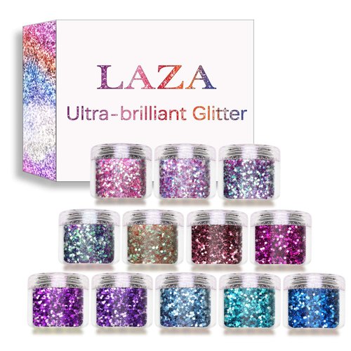 Laza 12 Colors Glitter Nail Art Acrylic Nails Powder Mixed Sequins Iridescent Flakes Ultra-Thin Paillette Sparkles Tips Chunky Box 120g for Face Eyes Body Hair Crafts Tumblers - Mermaid Princess