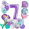 Mermaid Balloons Huge Number Balloons Printed Confetti Latex Marine Balloons for Mermaid 7th Birthday Party Decoration Supplies