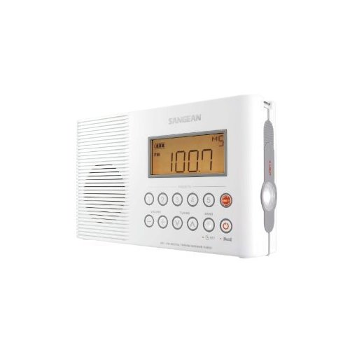 Sangean Portable AM/FM Weather Band Emergency Waterproof Shower Clock Radio with Large Easy to Read LCD Display