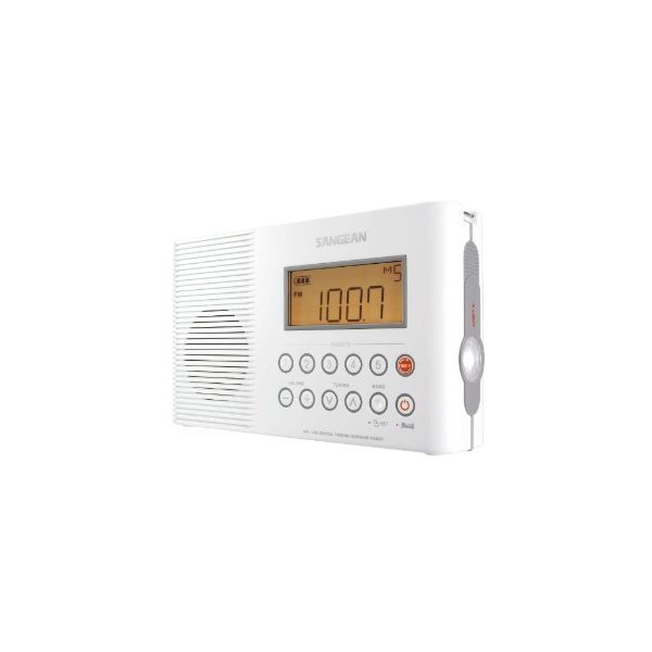 Sangean Portable AM/FM Weather Band Emergency Waterproof Shower Clock Radio with Large Easy to Read LCD Display