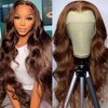 30 Inch Lace Front Wigs Human Hair Pre Plucked Dark Brown Body Wave Lace Front Wigs Human Hair for Black Women 180% Density 13x4 HD Transparent Glueless Wigs Human Hair Lace Front Wigs (30 inch)