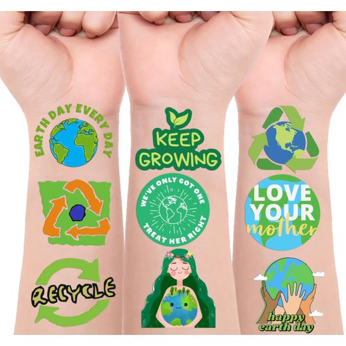 Earth Day Temporary Tattoos - 96pcs Save Earth Tattoo Stickers Environmentally Friendly Gifts, Eco-friendly Party Favors, Birthday Party Decorations Decor Supplies Natures Reward
