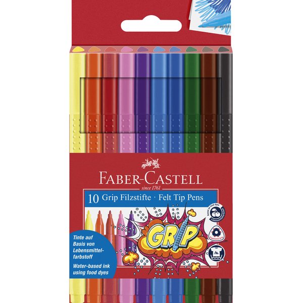 Faber-Castell GRIP Color Markers - 10 Washable Fineline Markers