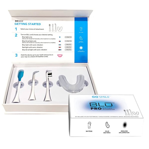 Go Smile Pro Oral Care Easy Brushing Accessories - Nylon Toothbrush Replacement,Silicone Tongue Scraper,Interdental Brush & Gum Massager U Shaped Mouth Piece - Deep Cleaning 4 Piece Periodontal Set