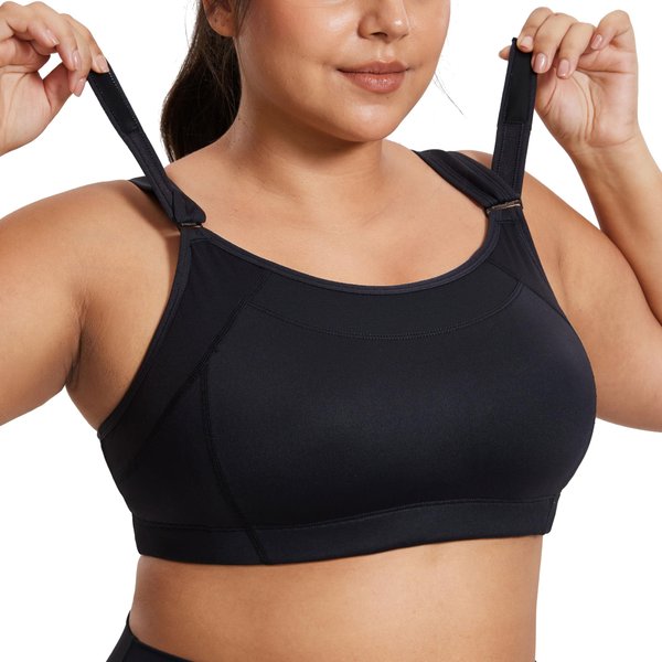 SYROKAN Front Adjustable Sports Bras for Women High Impact Wirefree Comfort No Bounce Support Workout Running Bra Black 34DD